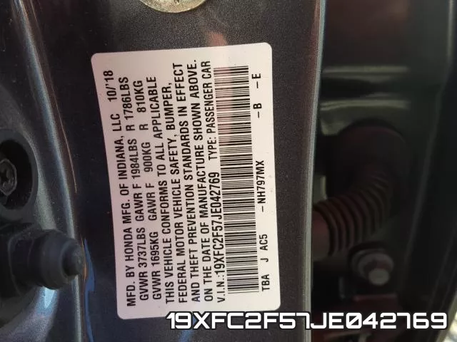 19XFC2F57JE042769 фото 2