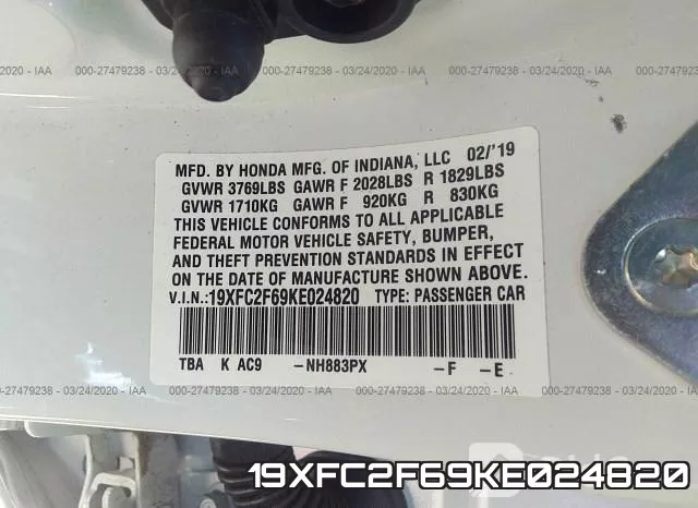 19XFC2F69KE024820 фото 10