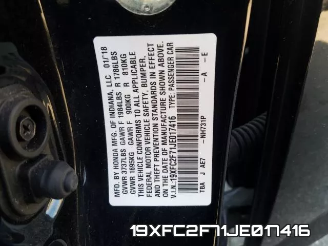 19XFC2F71JE017416 фото 2