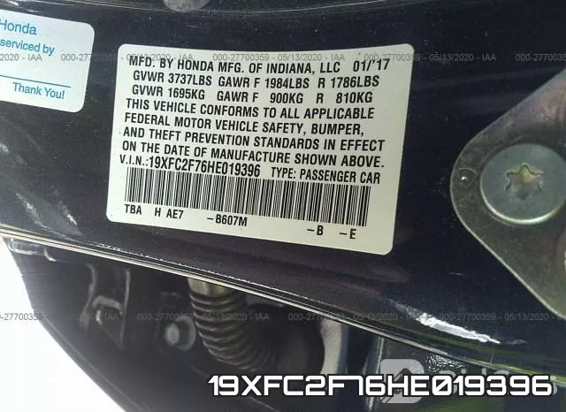 19XFC2F76HE019396 фото 10
