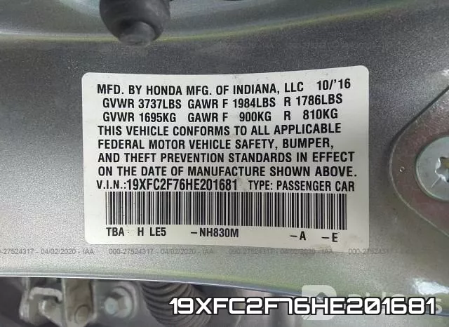 19XFC2F76HE201681 фото 10