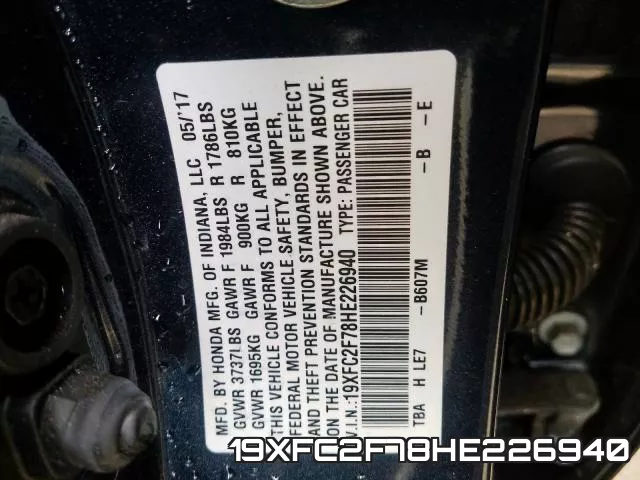 19XFC2F78HE226940 фото 2