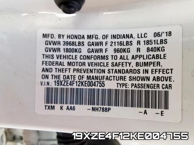 19XZE4F12KE004755 фото 2