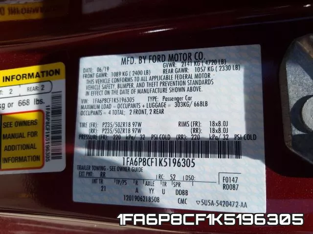 1FA6P8CF1K5196305 фото 2