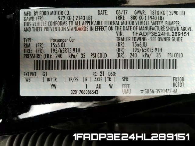 1FADP3E24HL289151 фото 2