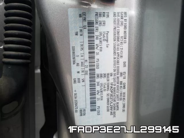 1FADP3E27JL299145 фото 2