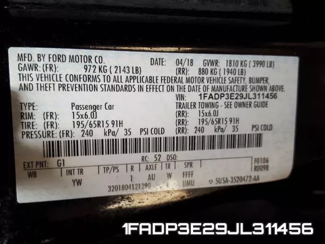 1FADP3E29JL311456 фото 2