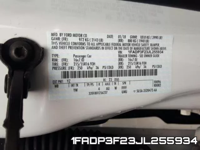 1FADP3F23JL255934 фото 2
