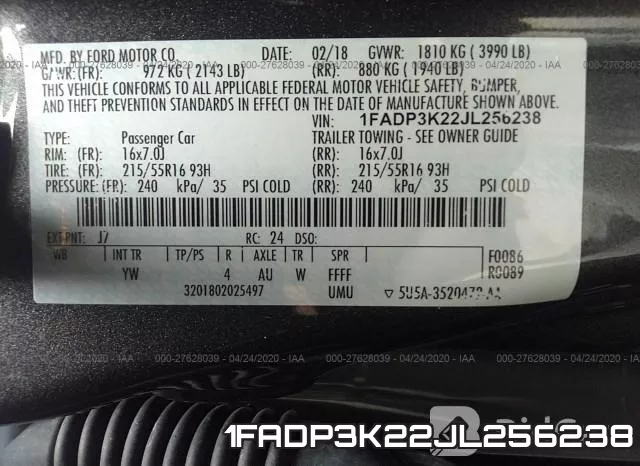 1FADP3K22JL256238 фото 10
