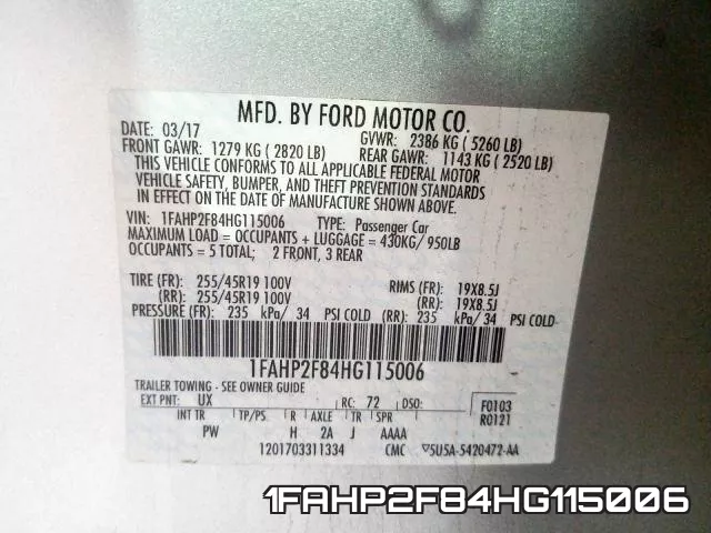 1FAHP2F84HG115006 фото 2