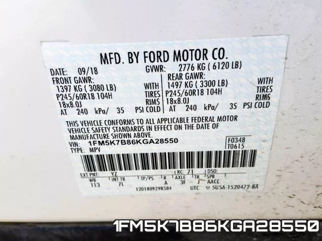 1FM5K7B86KGA28550 фото 2