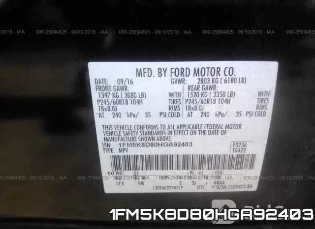 1FM5K8D80HGA92403 фото 10