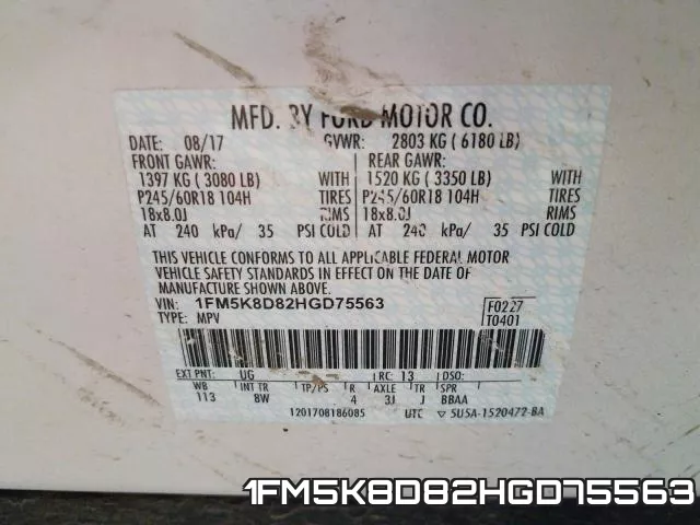 1FM5K8D82HGD75563 фото 2