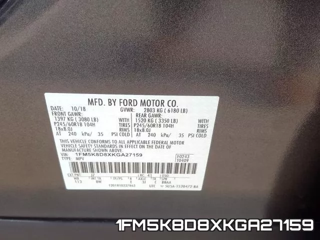 1FM5K8D8XKGA27159 фото 2
