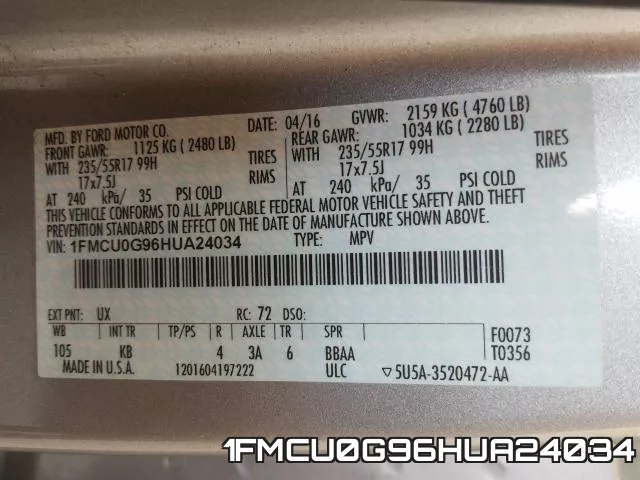 1FMCU0G96HUA24034 фото 2