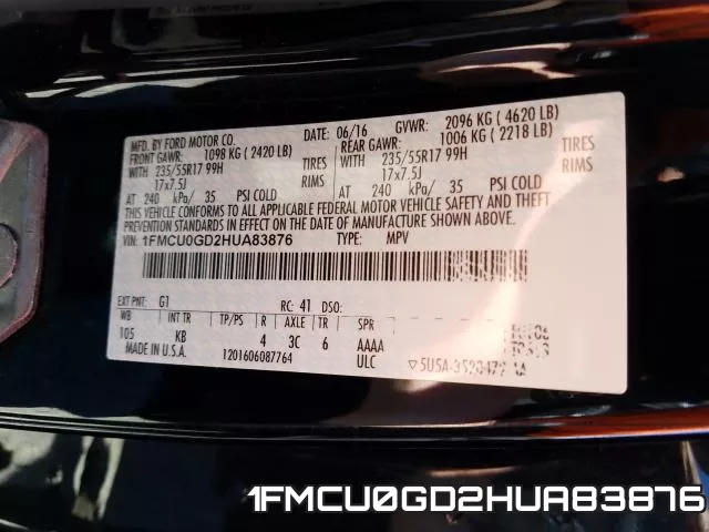 1FMCU0GD2HUA83876 фото 2