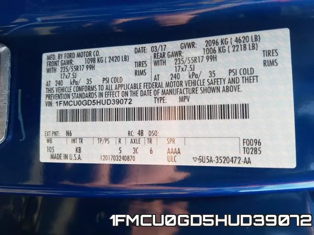 1FMCU0GD5HUD39072 фото 2