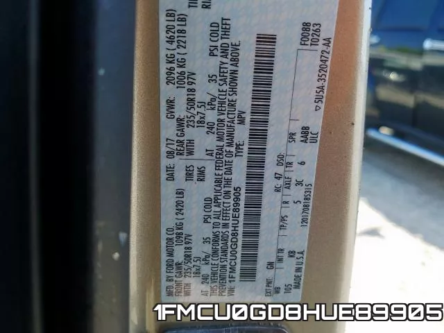1FMCU0GD8HUE89905 фото 2