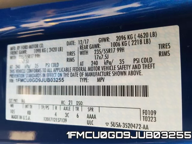 1FMCU0GD9JUB03255 фото 2