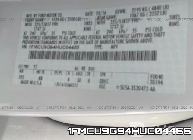 1FMCU9G94HUC04455 фото 10
