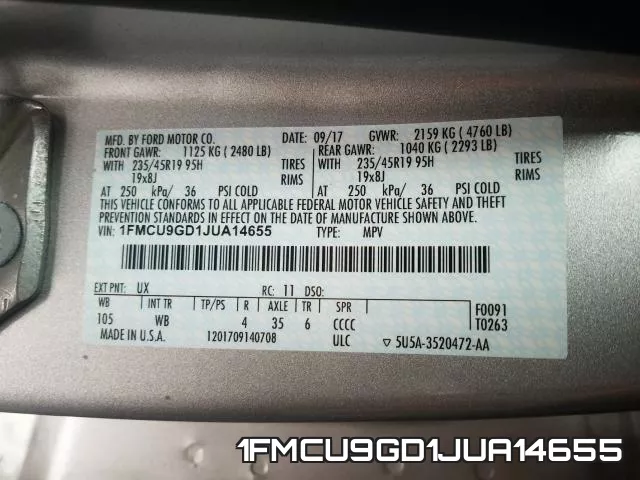 1FMCU9GD1JUA14655 фото 2