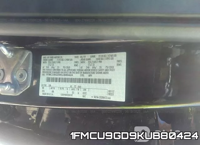 1FMCU9GD9KUB80424 фото 10
