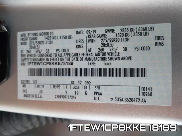1FTEW1CP8KKE78189 фото 2