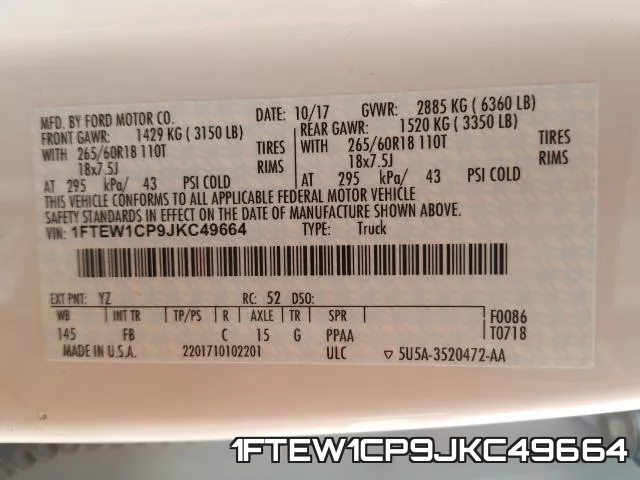 1FTEW1CP9JKC49664 фото 2
