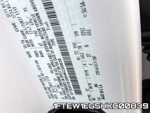 1FTEW1EG5HKC00839 фото 2