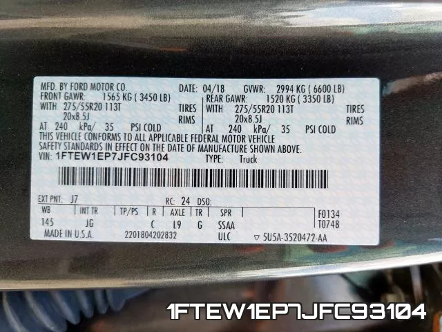 1FTEW1EP7JFC93104 фото 2