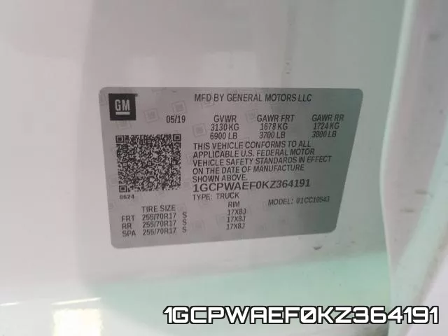 1GCPWAEF0KZ364191 фото 2