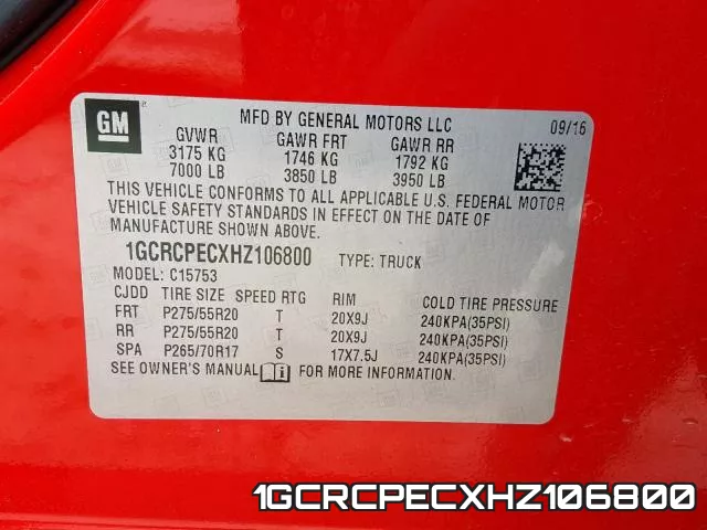 1GCRCPECXHZ106800 фото 2