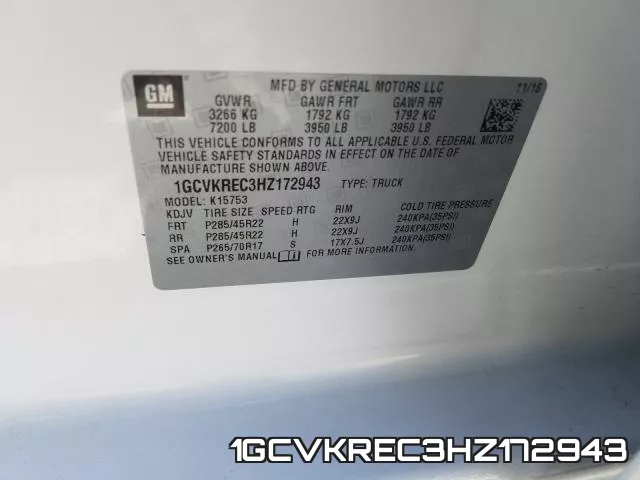 1GCVKREC3HZ172943 фото 2
