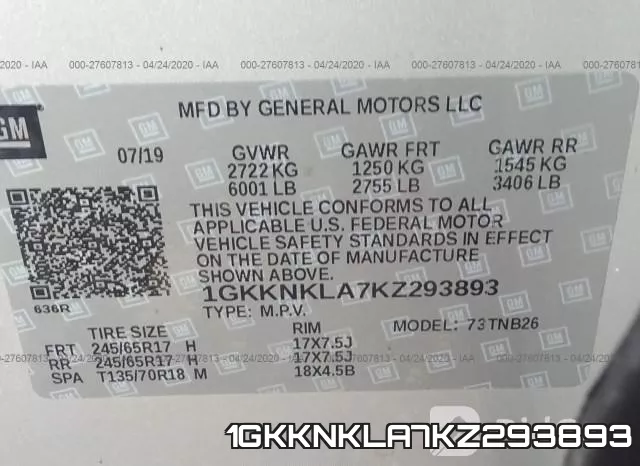 1GKKNKLA7KZ293893 фото 10