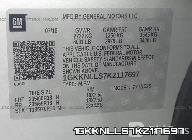 1GKKNLLS7KZ117697 фото 10