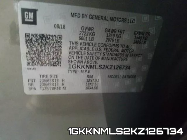 1GKKNMLS2KZ126734 фото 2