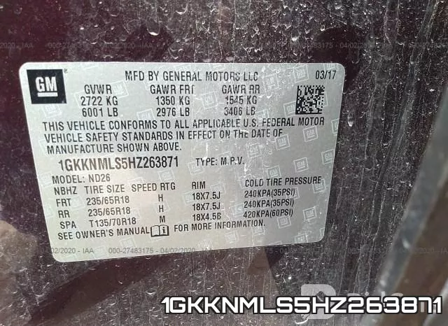 1GKKNMLS5HZ263871 фото 10
