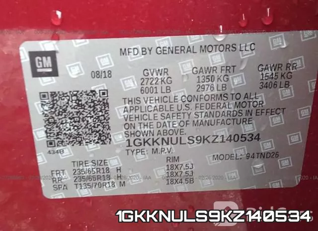 1GKKNULS9KZ140534 фото 10