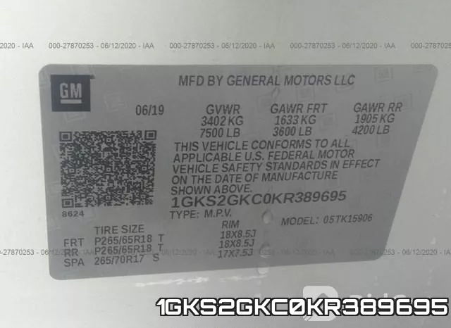 1GKS2GKC0KR389695 фото 10