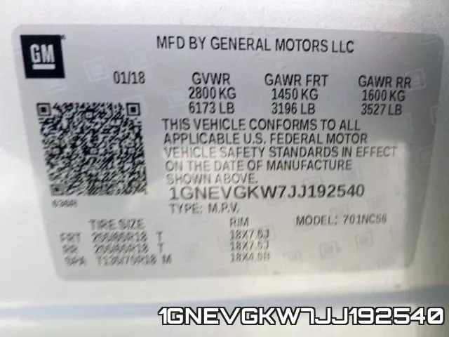 1GNEVGKW7JJ192540 фото 2