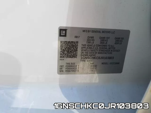 1GNSCHKC0JR103803 фото 2