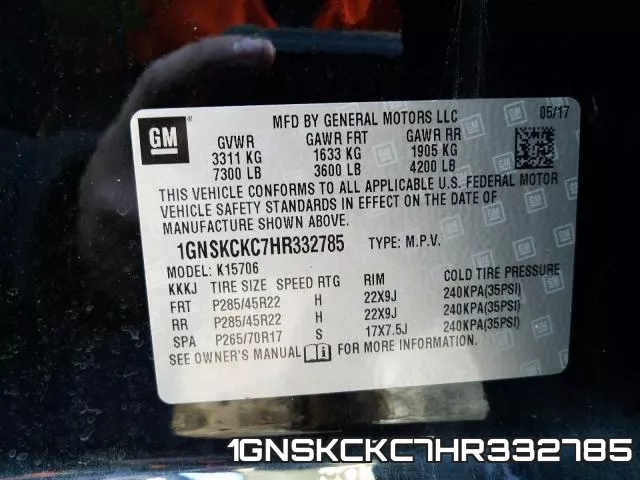 1GNSKCKC7HR332785 фото 2