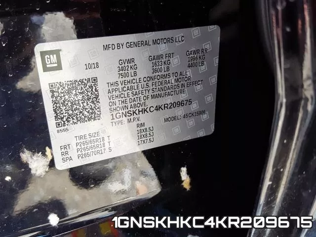 1GNSKHKC4KR209675 фото 2