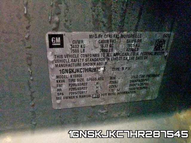 1GNSKJKC7HR287545 фото 2