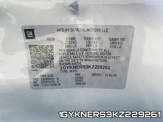 1GYKNERS3KZ229261 фото 2