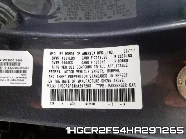 1HGCR2F54HA297265 фото 2
