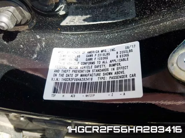 1HGCR2F56HA283416 фото 2
