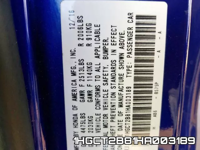 1HGCT2B81HA003189 фото 2