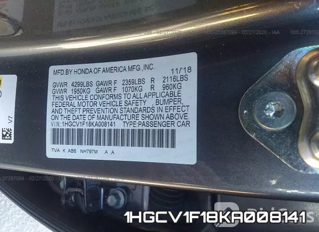 1HGCV1F18KA008141 фото 10