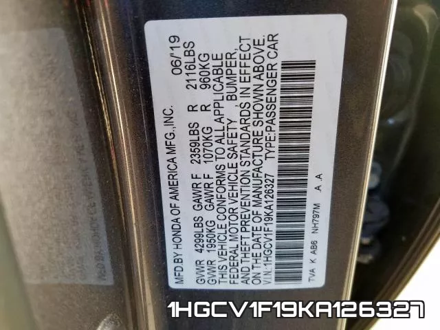 1HGCV1F19KA126327 фото 2